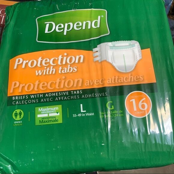 Depends Protection Tabs Adult Diaper Briefs Unisex Large (waist 35”- 49” New - Picture 1 of 1